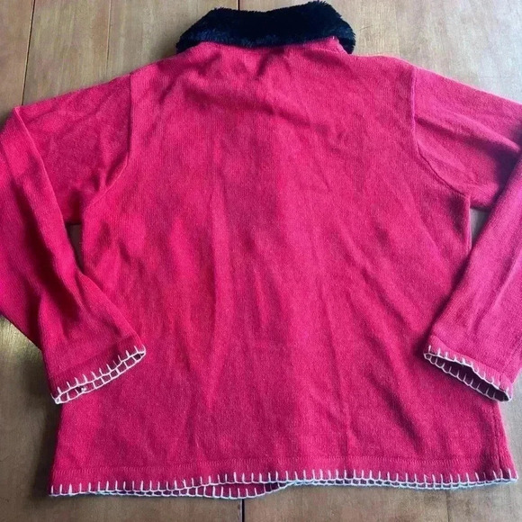 VTG Victoria Jones Christmas Sweater Large Red Button Up Cardigan Snowman - Picture 9 of 11